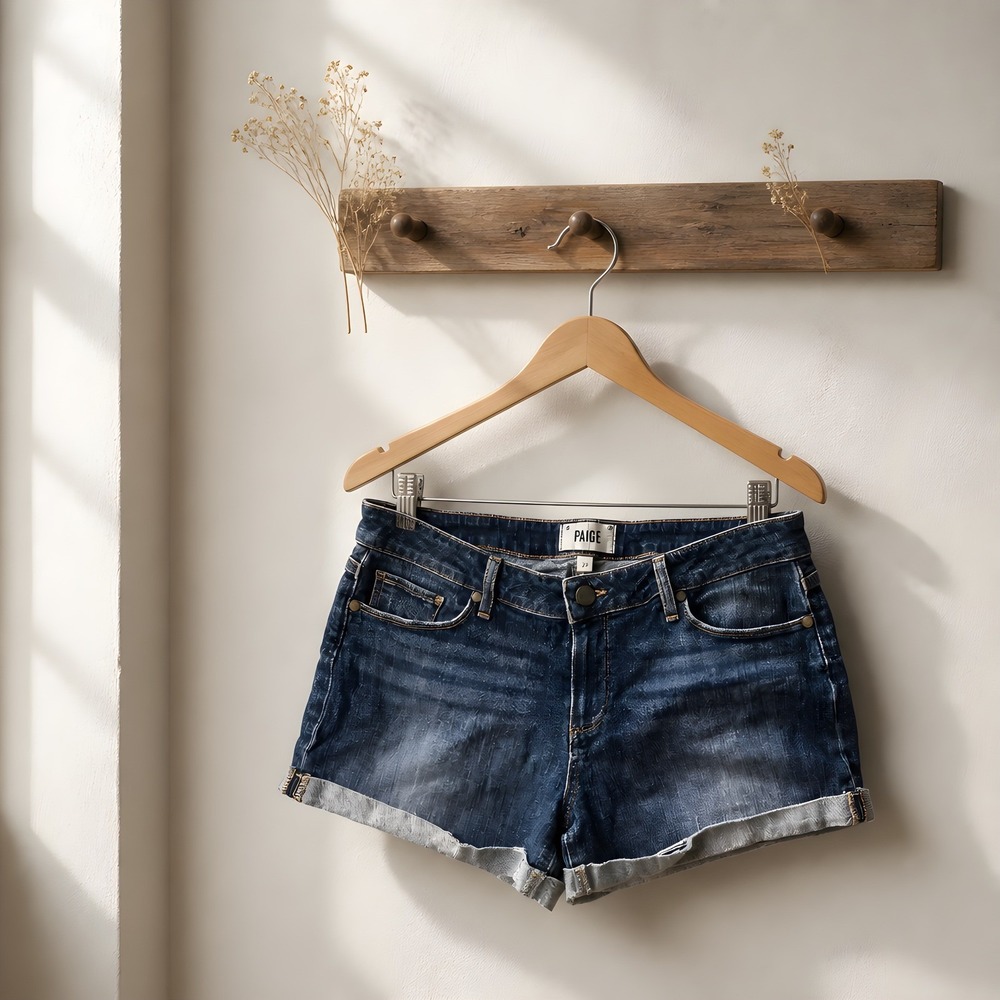 PAIGE Denim Shorts Womens 29 Dark Wash Excellent Cuffed Mid Rise Casual